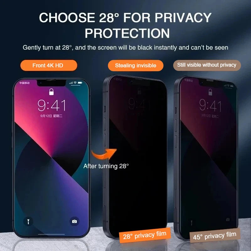 "Ultimate Privacy Screen Protectors for iPhone 15, 14, 13, 12, 11, X, XS Max, XR - Anti-Spy Tempered Glass - 1-4 Pcs"