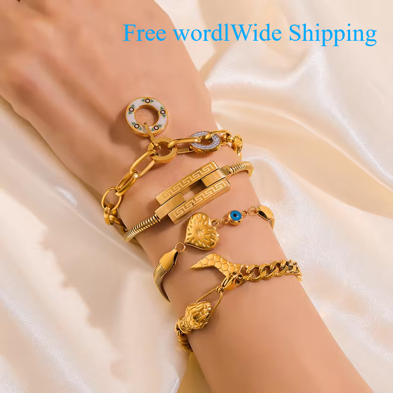 316L Stainless Steel Gold Color Bracelet for Women Simple Style Link Chain Bangle Trendy Fashion Non-Fading Jewelry Gift