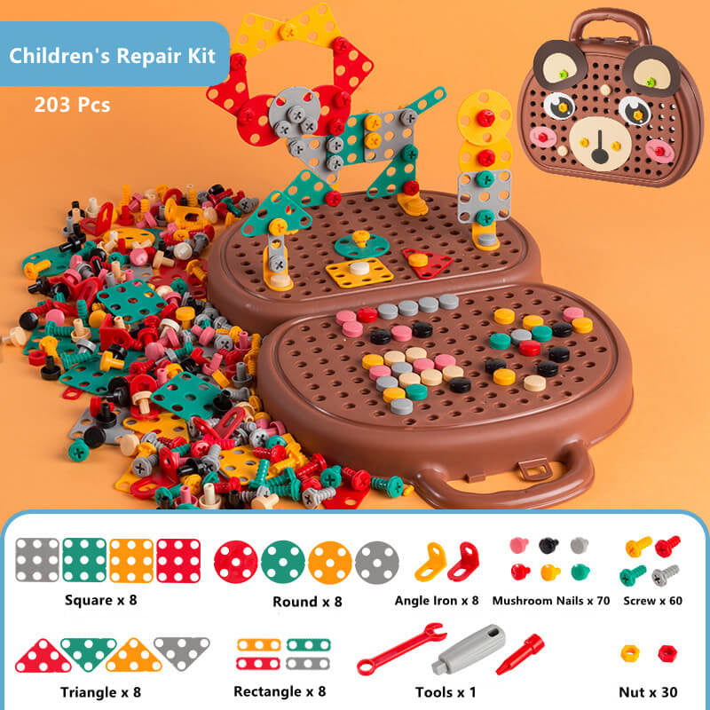 203 Pieces Children's Repair Toolbox Creative Mosaic Puzzle Toy