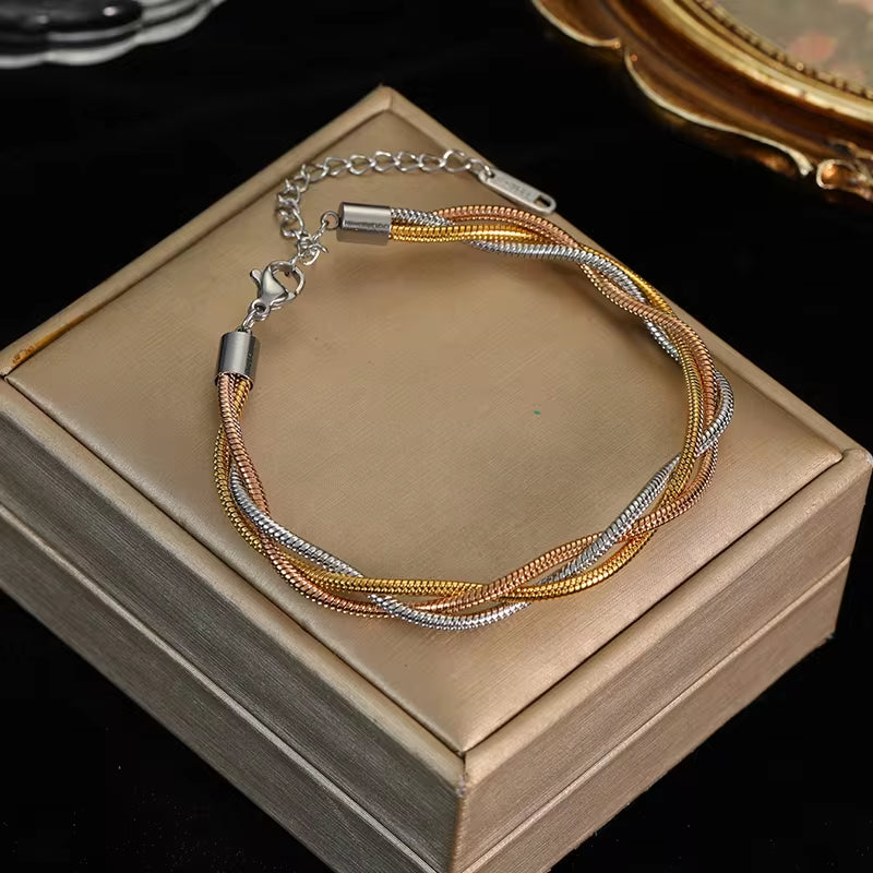 316L Stainless Steel Gold Color Bracelet for Women Simple Style Link Chain Bangle Trendy Fashion Non-Fading Jewelry Gift