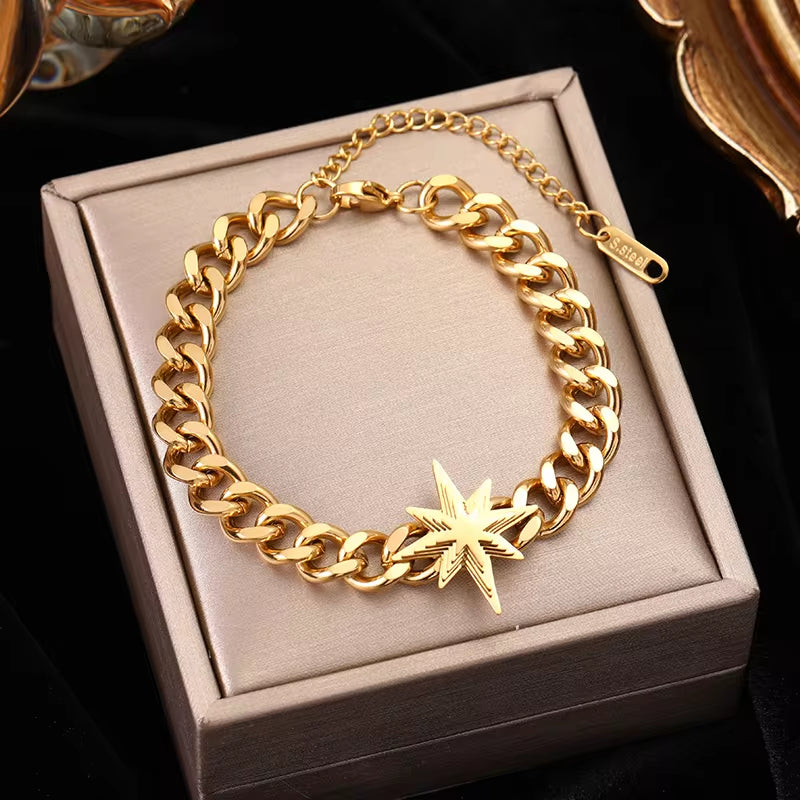 316L Stainless Steel Gold Color Bracelet for Women Simple Style Link Chain Bangle Trendy Fashion Non-Fading Jewelry Gift