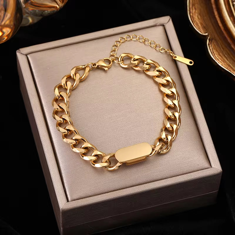 316L Stainless Steel Gold Color Bracelet for Women Simple Style Link Chain Bangle Trendy Fashion Non-Fading Jewelry Gift